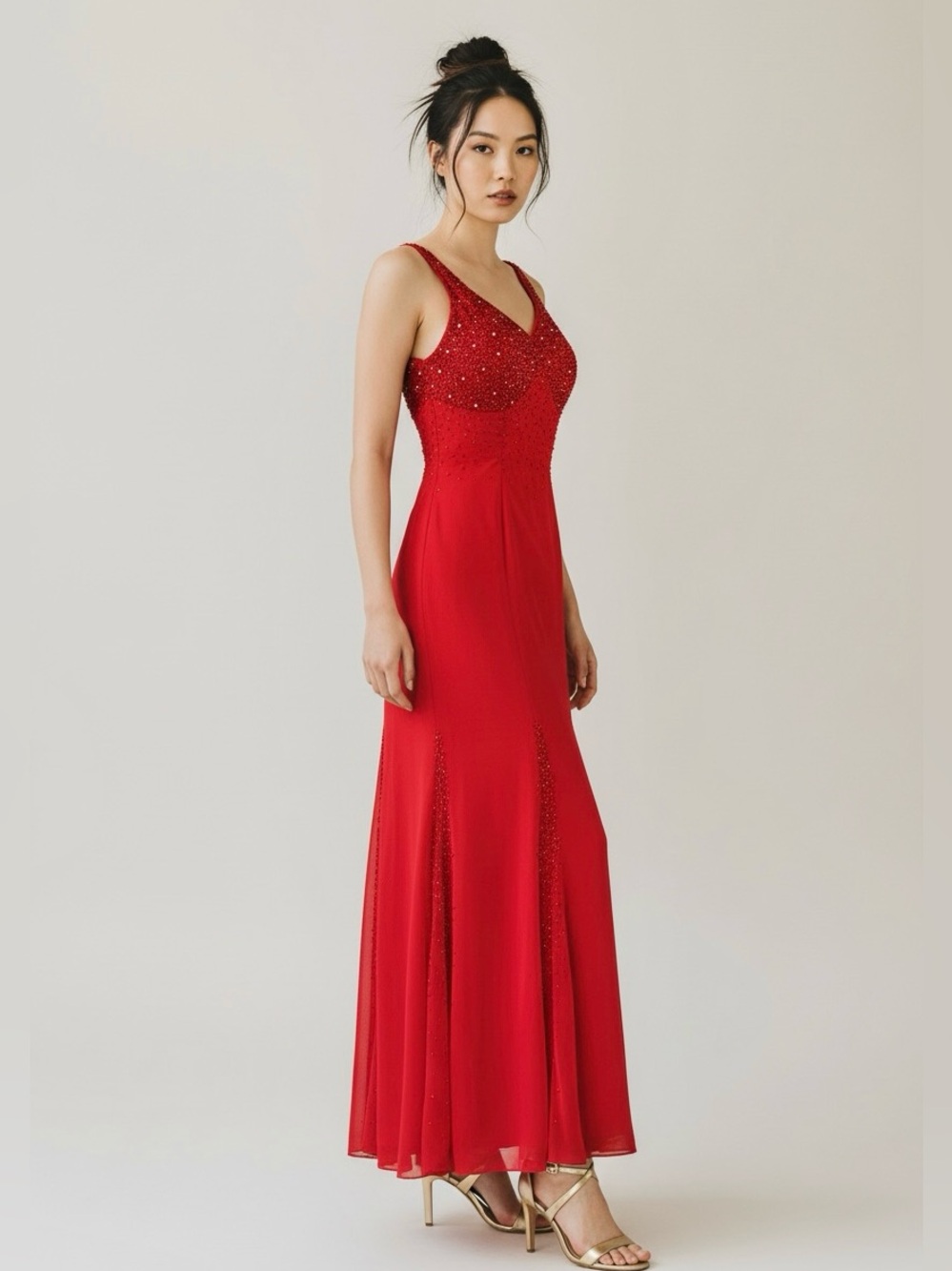 90s Y2K Red Beaded JESSICA RABBIT Old Hollywood Glam  Formal Party Dress / XS